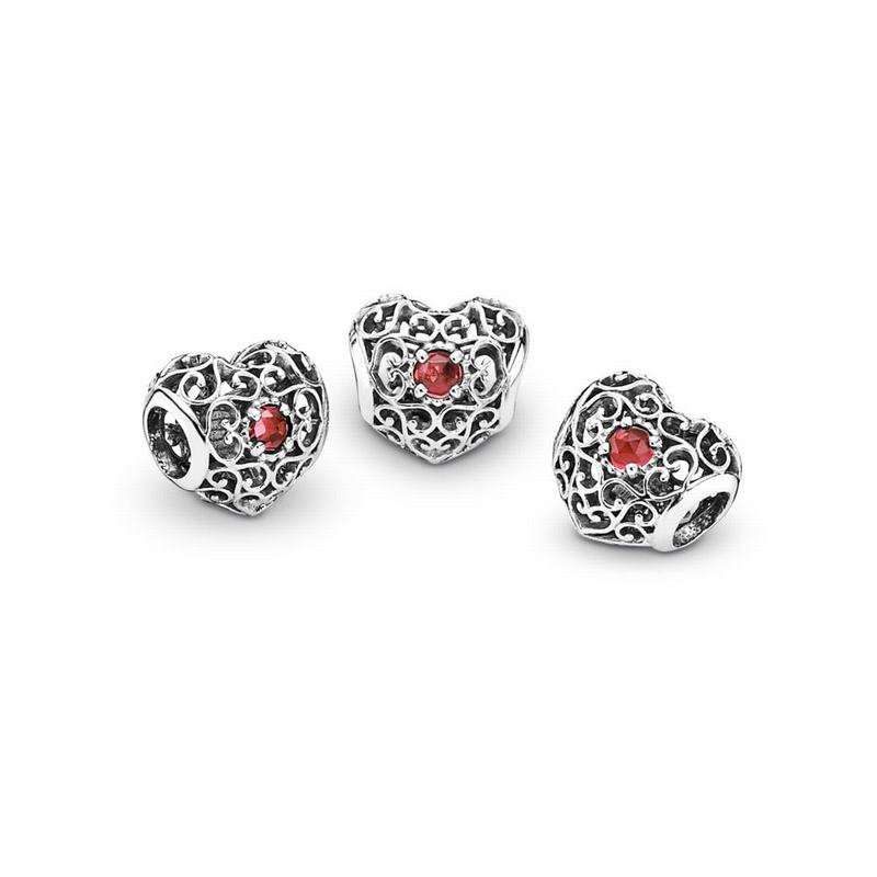 Pandora Australia January Signature Heart Charm - Sterling Silver | QSJKDF976